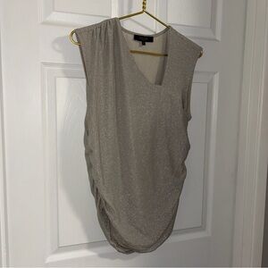 RACHEL Sparkly champagne asymmetrical ruched sleeveless party top